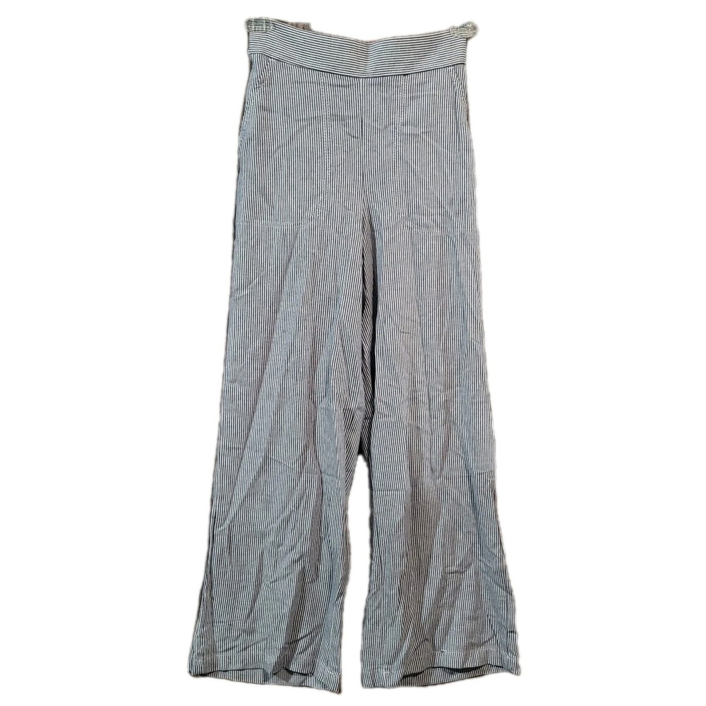 Max Studio Linen Blend Wide Leg Pants Size S Blue/White Stripe Beachy Nautical